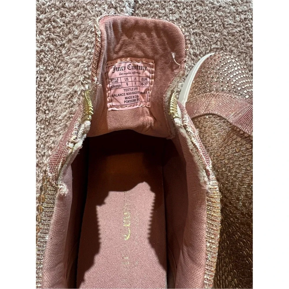 Juicy‎ Couture Women's Joanz Rose Gold Rhinestone Wedge Sneakers - Size 6